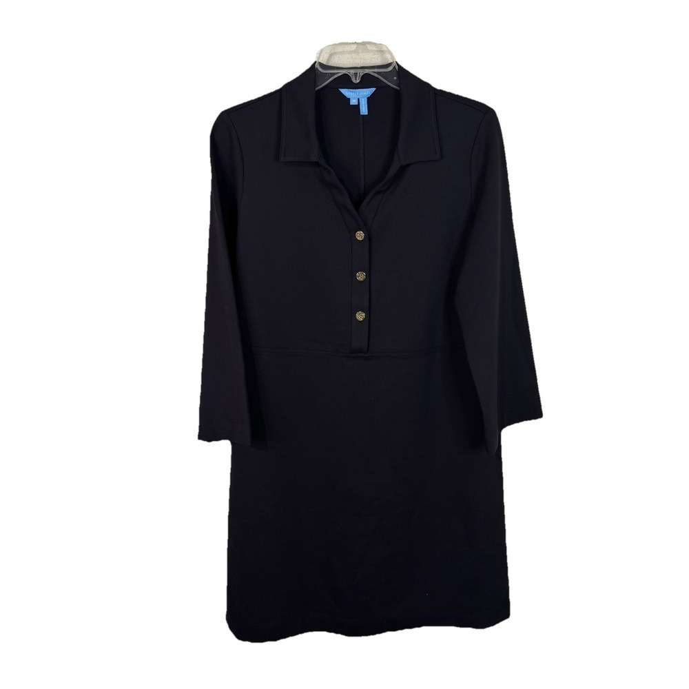 Draper James Lyla Dress Black M Long Sleeve Ponte Pullover 3 Button Front
